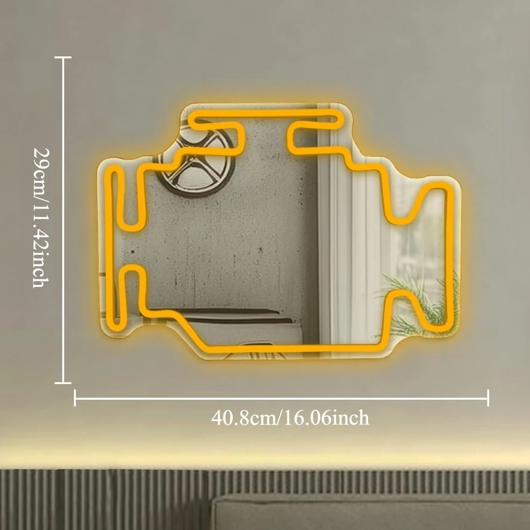 Check Engine Neon Light Signs Mirror Dimmable Garage LED Neon Signs for Man Cave Cool Wall Mirror Car Themed Room Decor USB