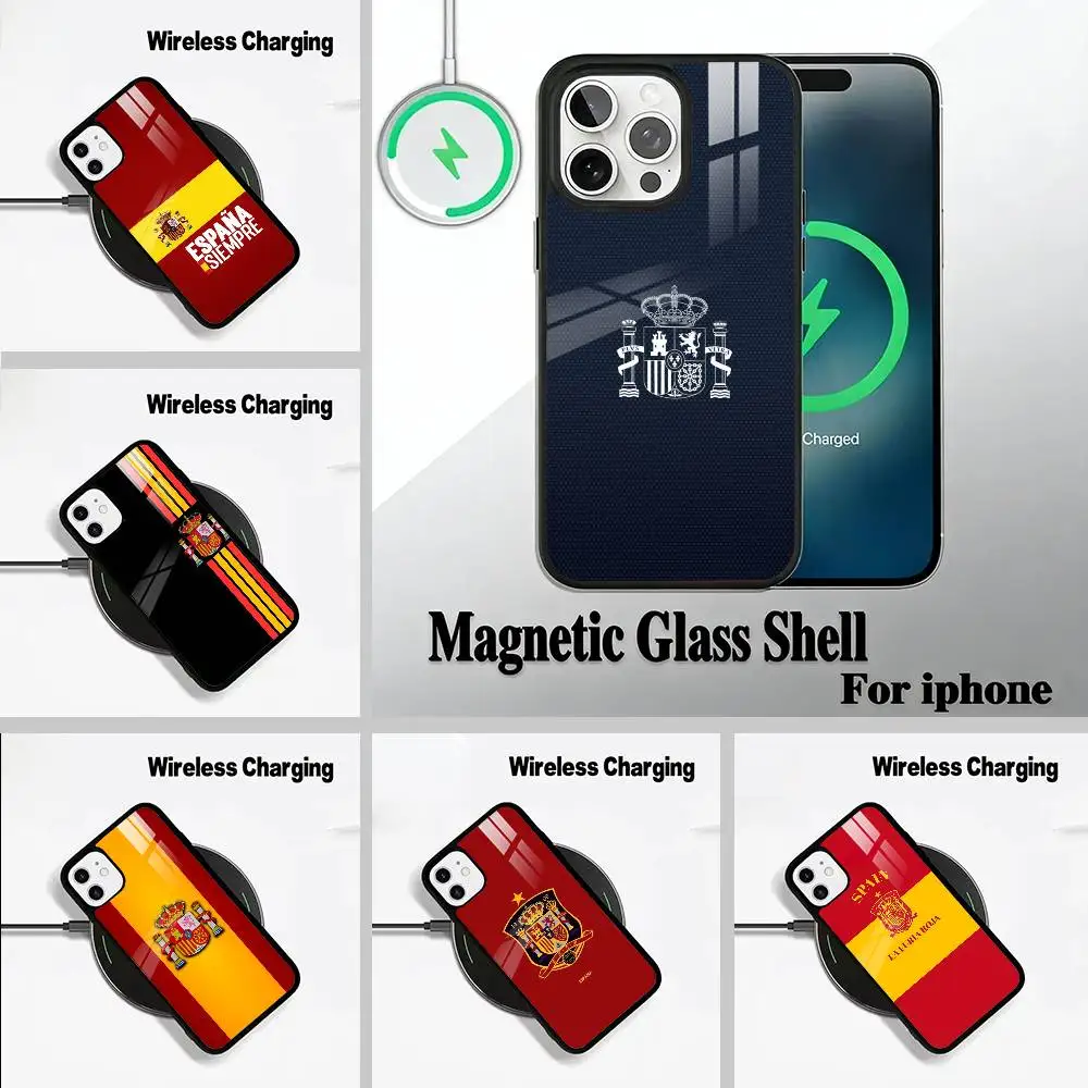 

Spanish Flag Pattern Phone Case For IPhone17 16 15 14 13 12 11 Pro Max 16/15/14Plus Wireless Charger Cover Funda