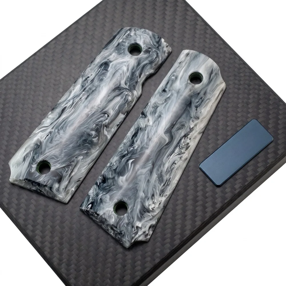 Marbled Gray White Black Resin 1911 Grips Polished Gloss Handle Scales 1911 Pistol Replacement Decorative Grips Accessories
