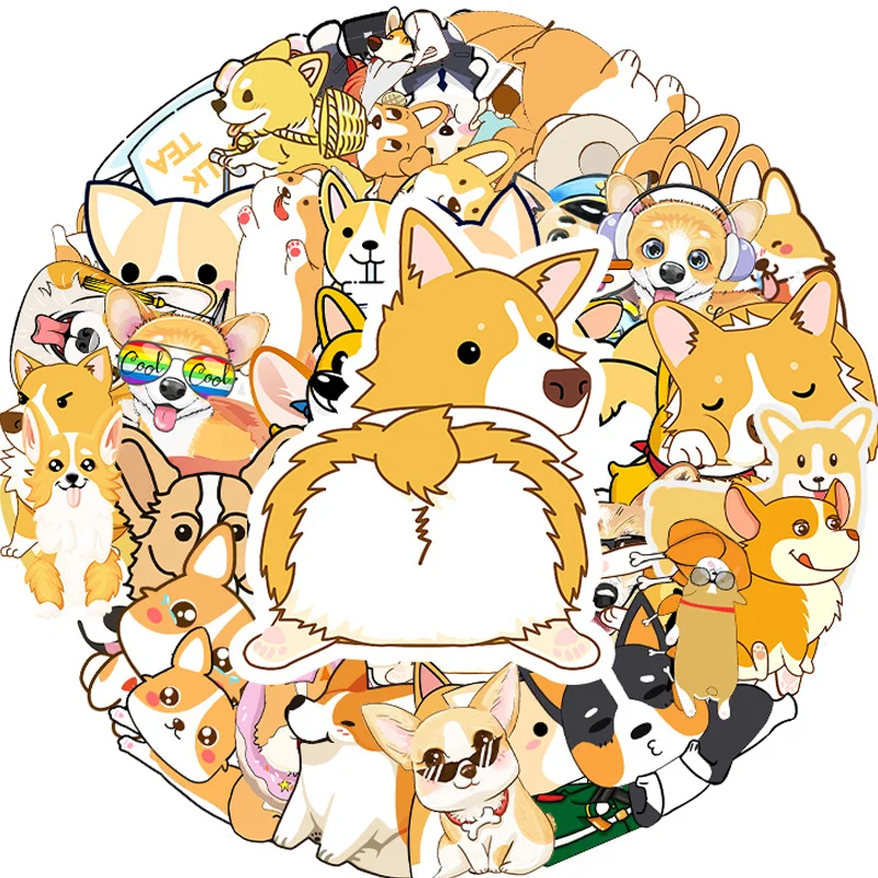 10/50 Stück Nicht Wiederholende Cartoon-Aufkleber Niedliche Corgi Graffiti Tier Kofferraum Fahrrad Klavier Auto Wasserdichte Dekorative Sticker Kinderspielzeug Geschenk