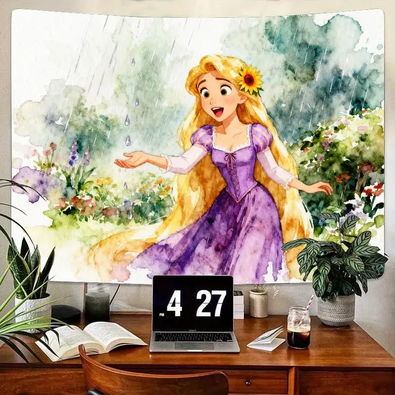 

1PC Disney Rapunzel Watercolor Tapestry, Modern Polyester Wall Art. Fairytale Garden Room Decor Gift for Girls & Tangled Fans.