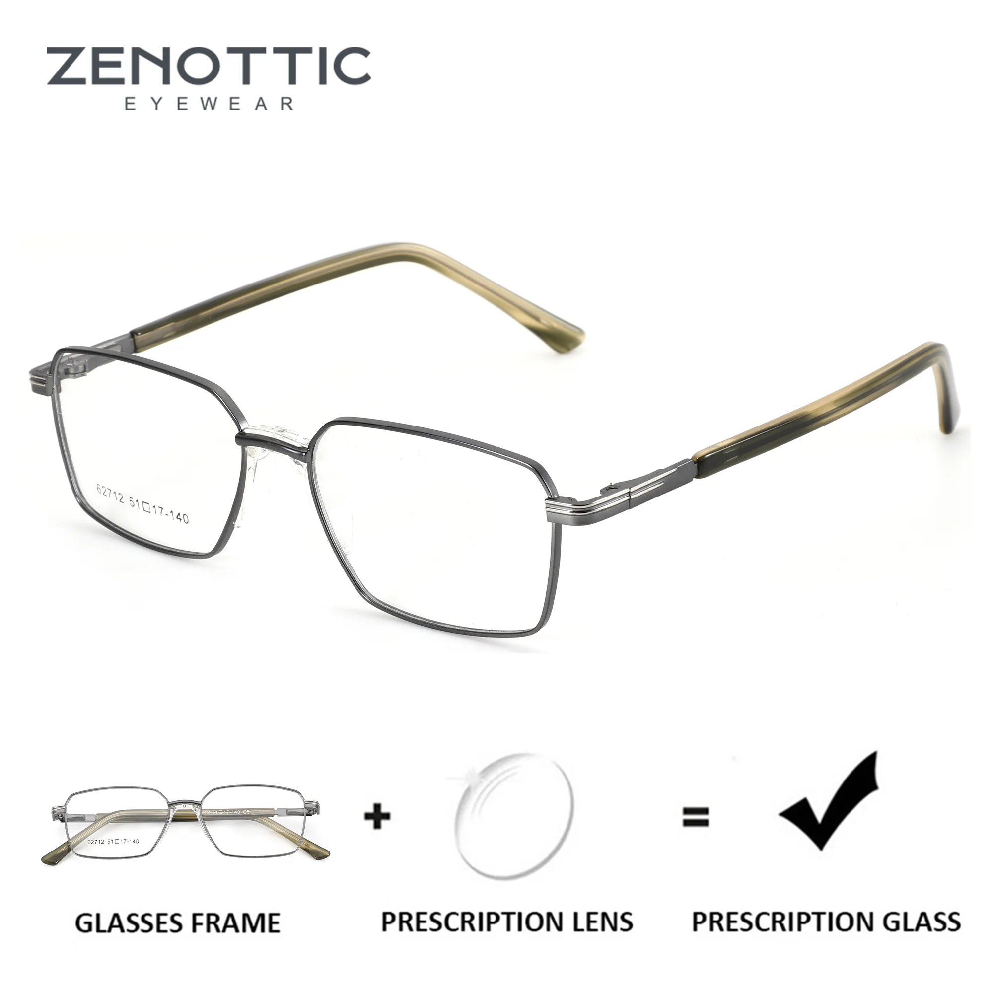 

ZENOTTIC（XS）Size Metal Prescription Glasses Square Optical Lenses With Recipe Man Myopia Eyeglasses Men
