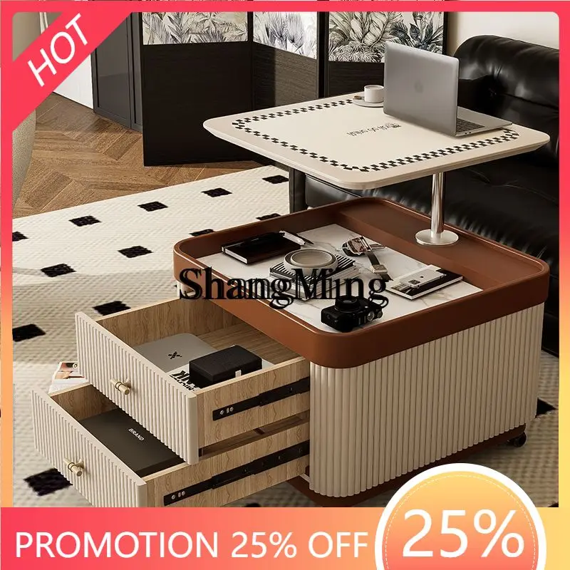 

CL square rock slab coffee table living room household small apartment movable lifting fold