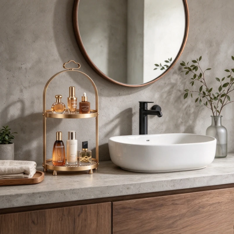Light Luxury Rose Gold Aluminum Countertop Rack Storage Shelf Skin Care Cosmetics Toiletries Organizer Racks Bathroom Supplies