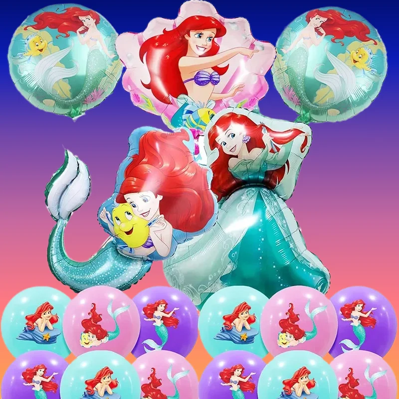 16 Globos de Aluminio de La Sirenita para Decoración de Fiesta de Cumpleaños de Niña, Baby Shower, Globos de Aire de Ariel, Juguetes