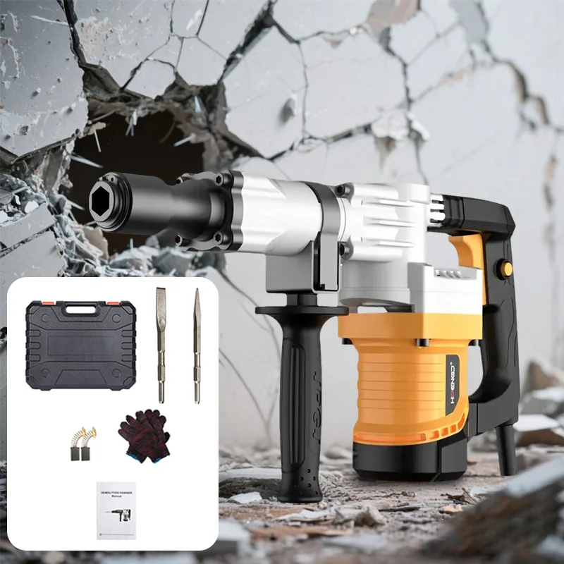 Electric Demolition Hammer Heavy Duty Concrete Breaker Impact Hammer with Chisels Set for Rock Breaking, Wall Renovation