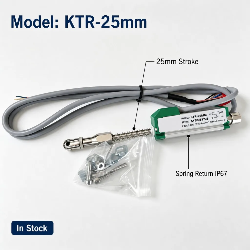 KTR-25mm Spring Return Displacement Sensor 25mm Stroke for Position Measurement Aluminium Housing IP67 Linear Transducer