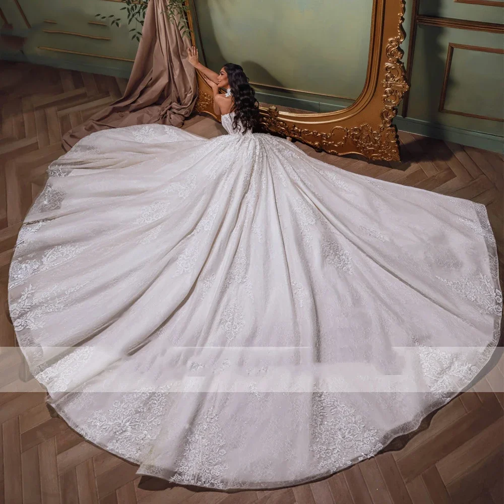 Flavinke Customized Exquisite Women's Princess Ball Gown Lace Wedding Dresses 2025 Sleeveless Bridal Gown with Chapel Train