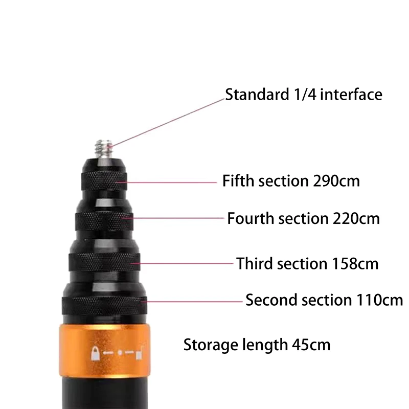 3M Carbon Fiber Invisible Extended Edition Selfie Stick Adjustable Extension Pole For Panoramic Camera Action Camera