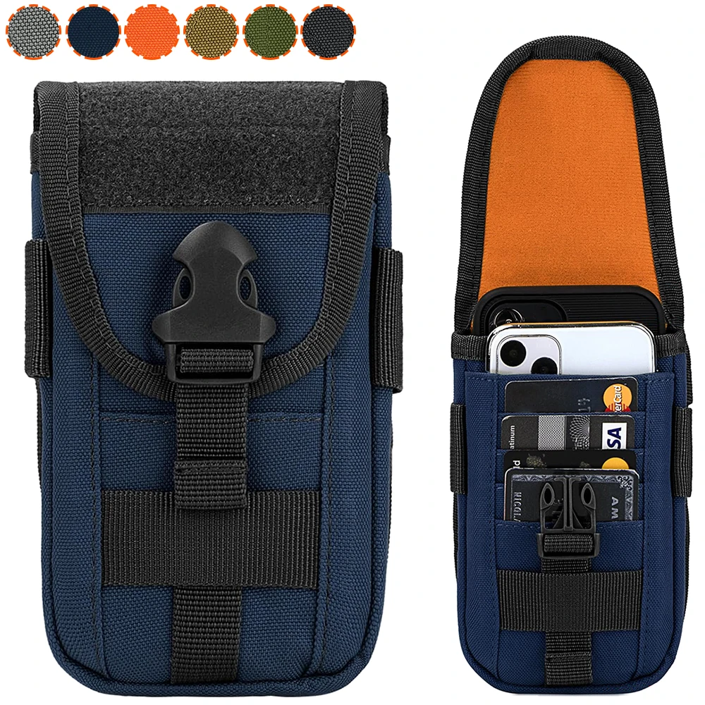 Tactical Molle Phone Pouch Waist Belt Holster Bag Oxford Fabric Cell Phone Holder Case with Card Slots Hook Loop Snap Closure