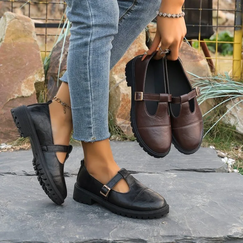 Fashion Comfortable Best Women's Mary Jane Shoes Round Toe T-Strap Buckle Low Heel Non-Slip Casual Office Daily Shoes for Ladies
