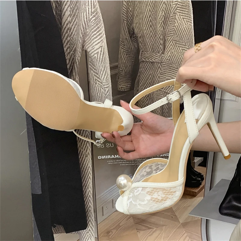 Eilyken Fashion CRYSTAl Breathable Mesh Peep Toe Women Sandals Sexy Thin High Heels Buckle Strap Banquet Prom Shoes - view 6