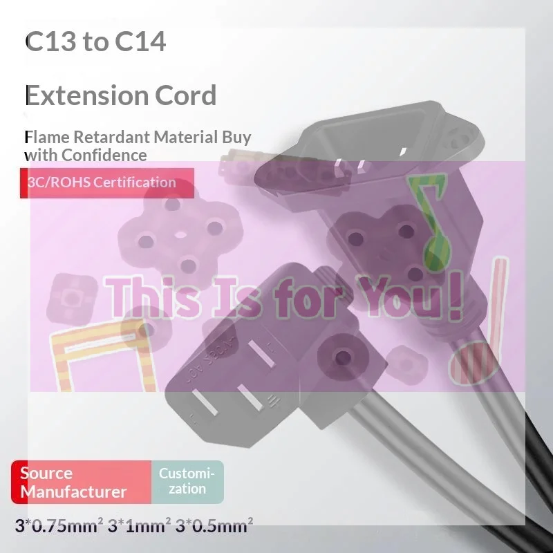 【MA】1 PCS 90-Degree Elbow Power Supply Extension Cable - Ultra-Thin Soft C13 To C14 3-Pin Male To Female