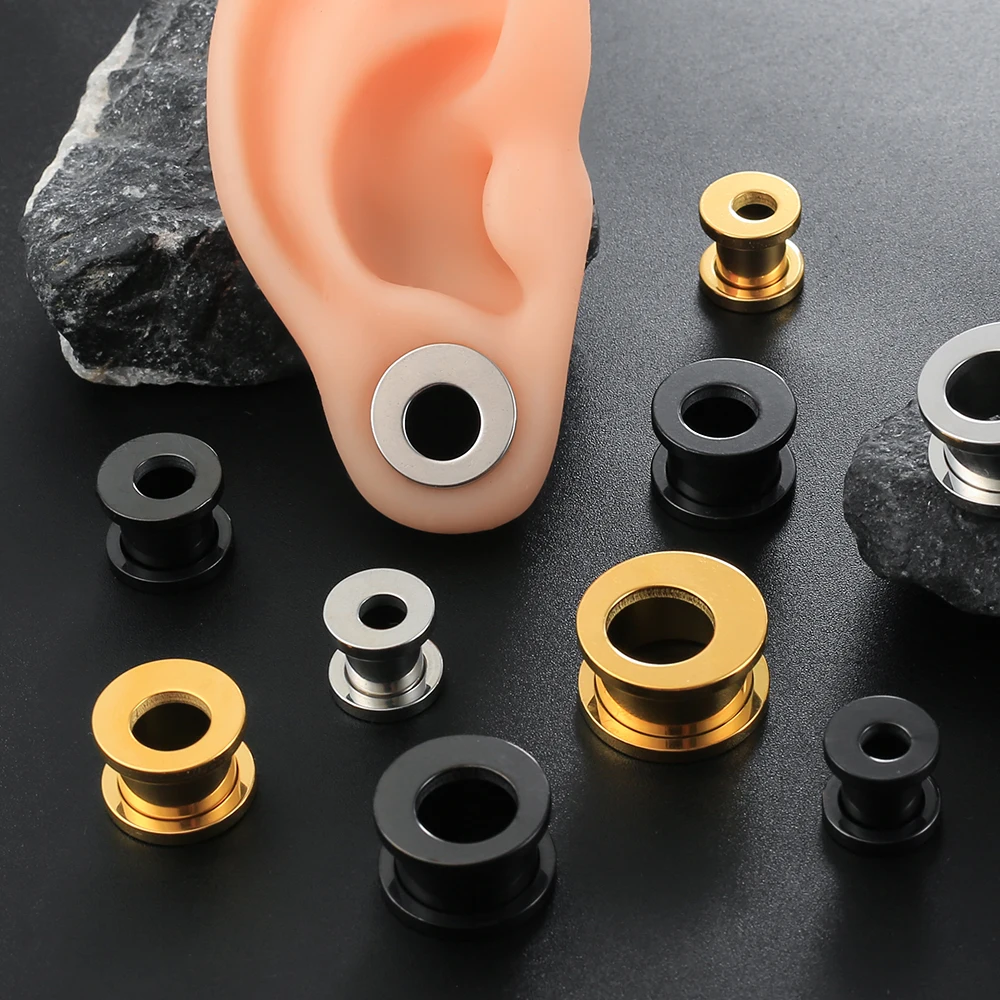 2PCS 316 Stainless Steel New Ear Gauges Tunnels Plugs Stretcher Studs Piercing Women Men Body Jewelry Expansions