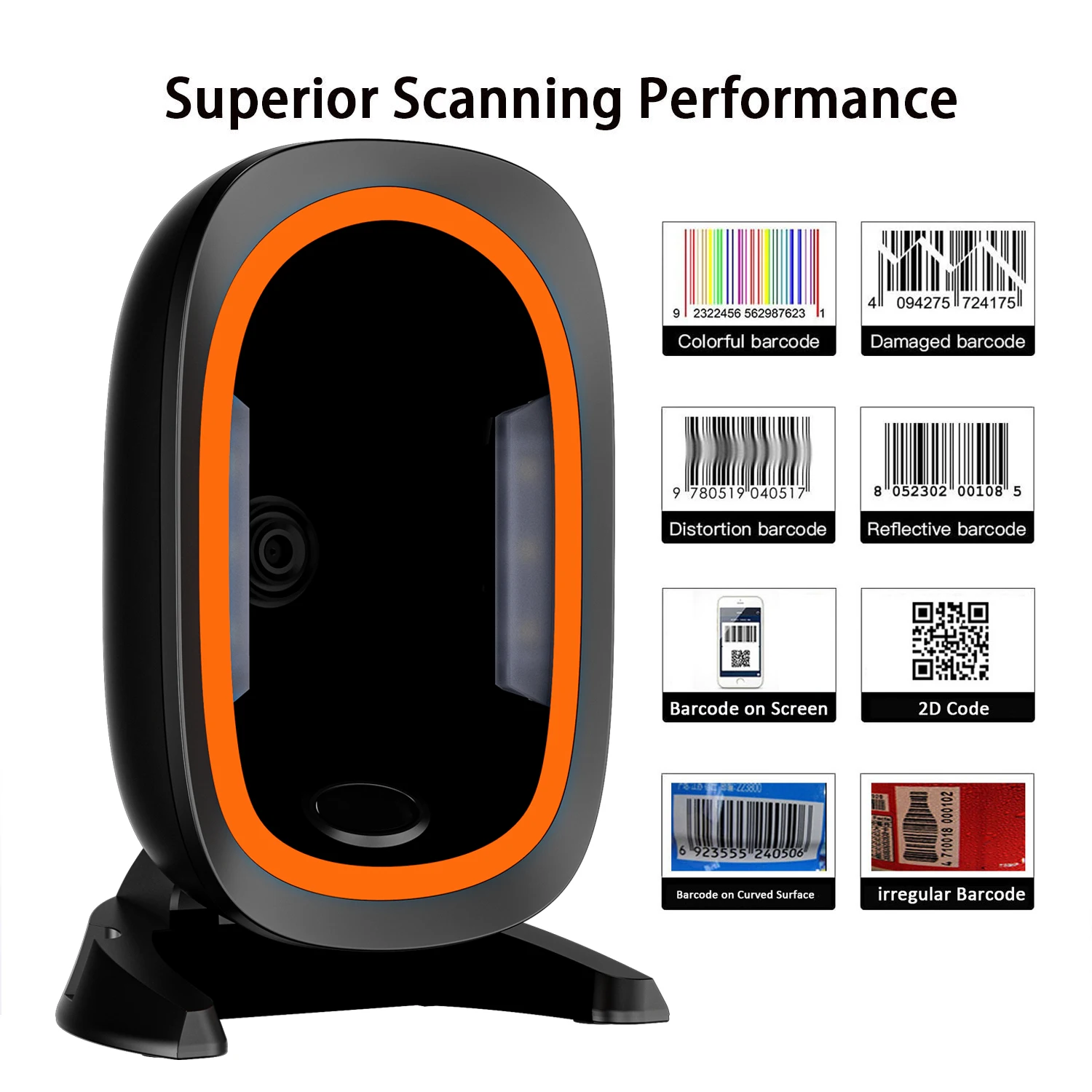 Desktop Barcode Scanner 1D 2D QR Code Omnidirectional High-performance Auto Sense Data Matrix Bar code Reader for Store Payment