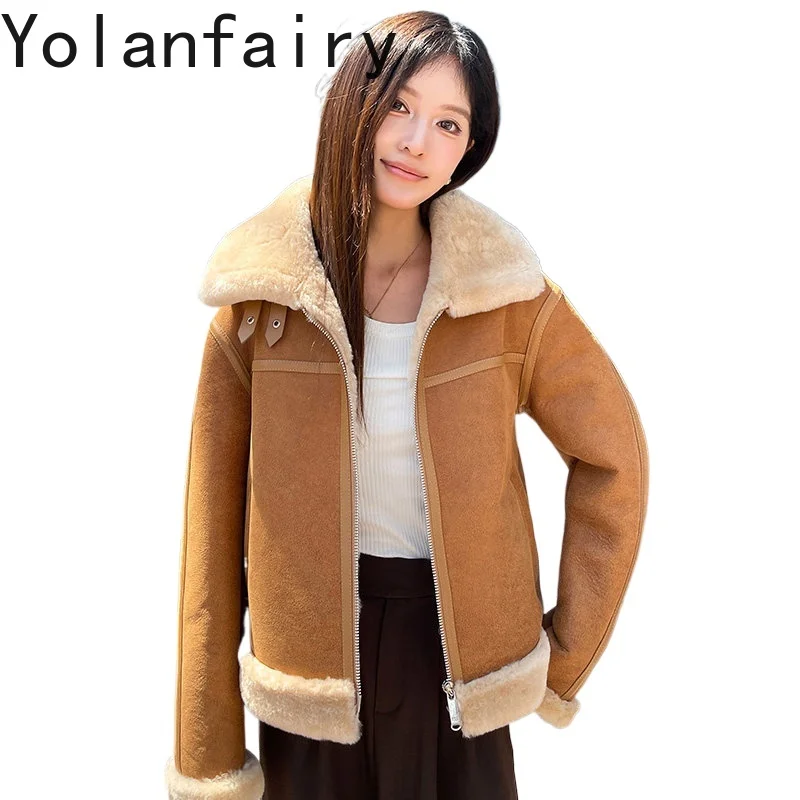 

YOLANFAIRY Новая женская зимняя куртка из натурального меха, высококачественная кожаная куртка, теплая женская шуба из овчины, Abrigo De Piel Mujer