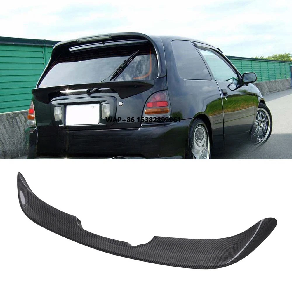 

Starlet Glanza EP91 1996-1999 Rear Trunk Wing Ducktail Spoiler Carbon Fiber Roof Style Positioned on Rear Bumper