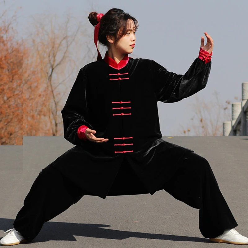 Donne e uomini Tai Chi vestito velluto caldo tradizionale Tang vestito autunno inverno allentato Kung Fu uniforme manica lunga Wushu vestiti