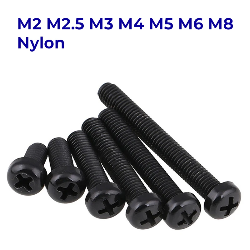 

Yiqianyuan M2 M2.5 M3 M4 M5 M6 M8 Black Nylon Pan Head Screws Plastic Insulated Phillips Cross Recessed Screws Bolts