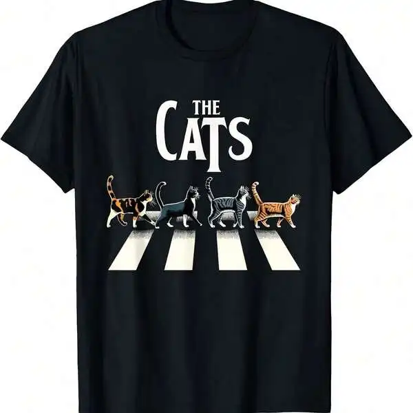 Retro Rock And Roll Cat Graphic T Shirt Men Women Funny Kitten Music Lover Gift Casual Streetwear Camisetas