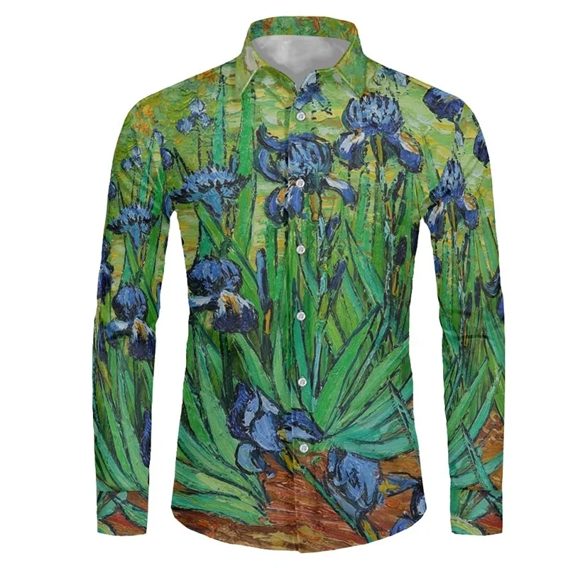 New 2024 Men\'s Long Sleeve Button-Down Shirt 3D Printed Floral Mushroom Cool Pattern Athleisure Fashion Comfortable Top Mens