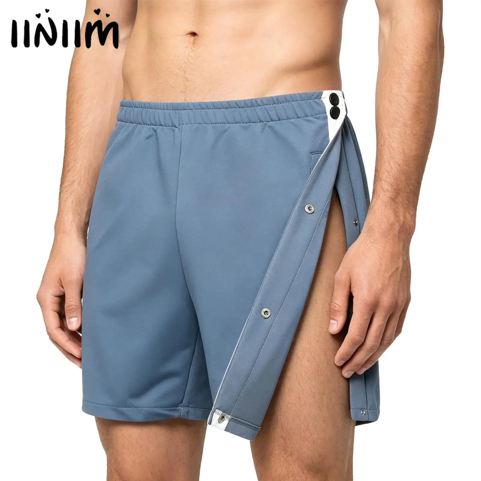 

Mens Tear-away Athletic Shorts Sides Pressing Buttons Easy-to-wear Elastic Waistband Shorts Special Needs Adaptive Clothing