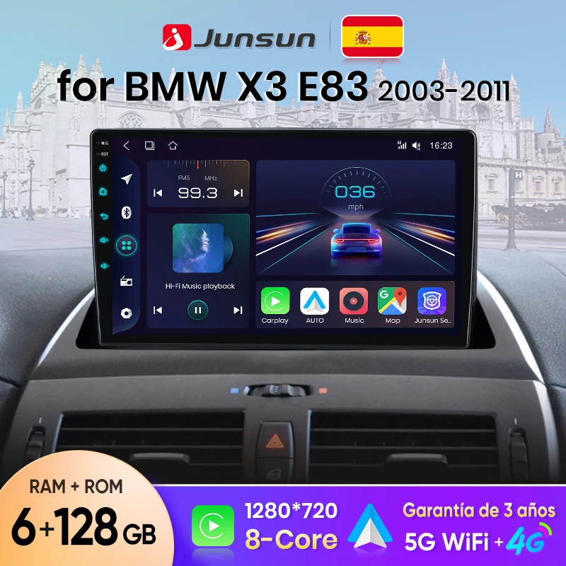 Autoradio Junsun Wireless CarPlay Android Auto per BMW X3 E83 2003 2004-2011 GPS Sistemi Intelligenti per Auto BT FM RDS Spagnolo Locale