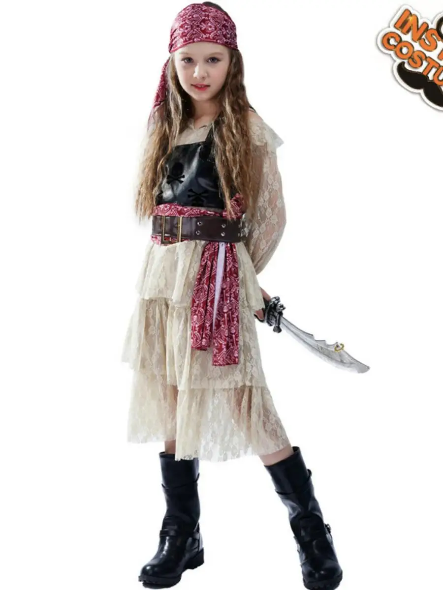 تنورة مكشكشة للفتيات من Loween Cos Par زي القراصنة لمرحلة الأداء ملابس الأطفال التقليدية للمسرح العرقي...