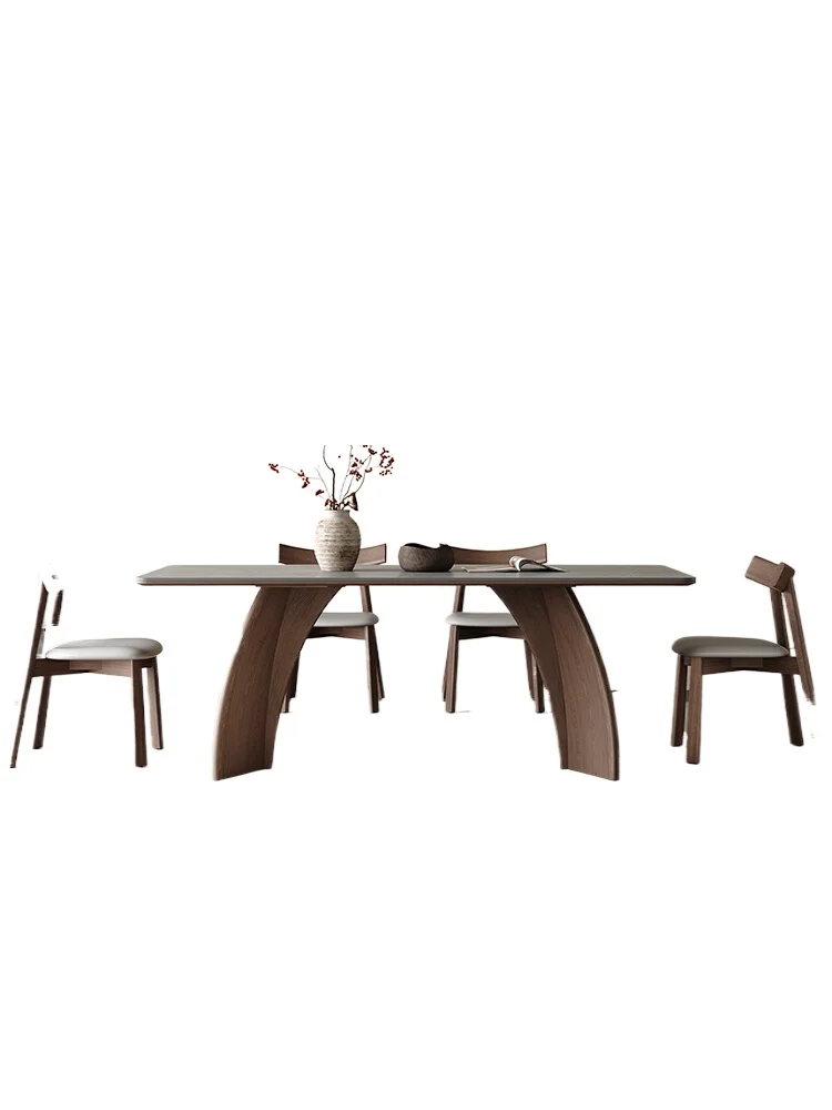 

Solid wood rock slab dining table Modern simple walnut Household minimalist gray rectangular