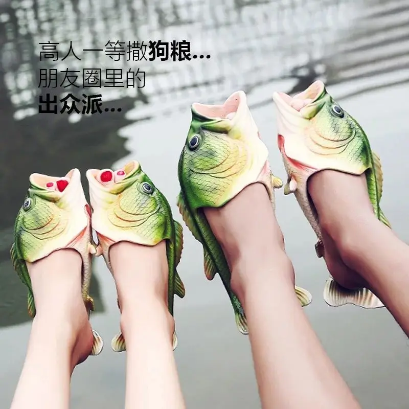 Ladies Summer Beach Fish Flipflos Girls Designer Peep Toe Funny shoes 2025 Summer Faux Fish Shoes Family Unisex Garden Clogs