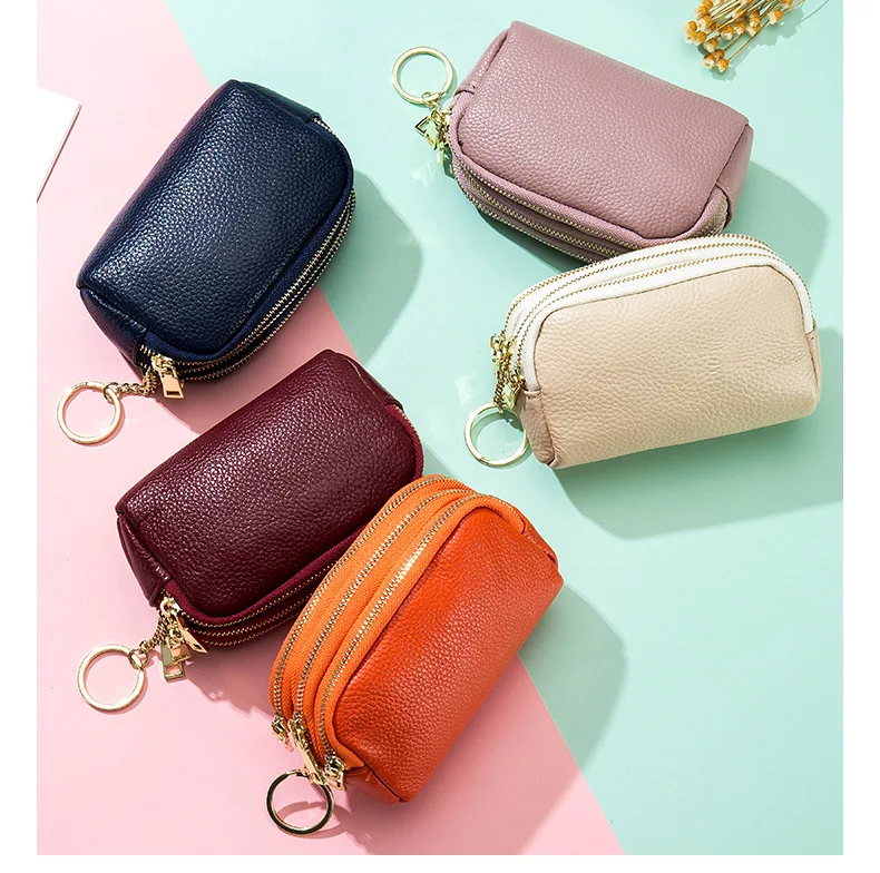 Fashion Genuine Leather Women Coin Purse Zipper Small Purse Wallet Short Card Coin Key Holder Change Pouch Soft Mini Pocket Bag