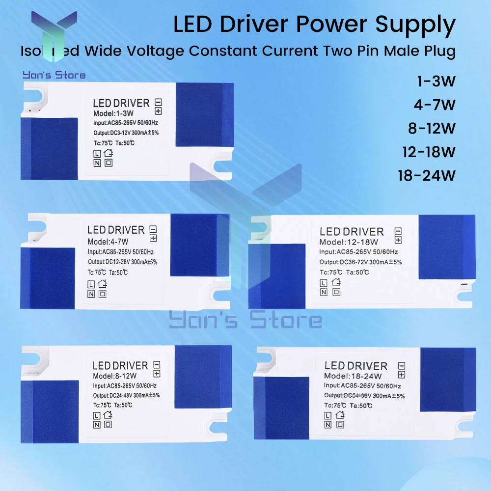 1Pcs Isolation Type LED Driver 3W 7W 12W 18W 24WPower Supply Unit Downlight Lighting Transformers Adapter For LED Lights DIY