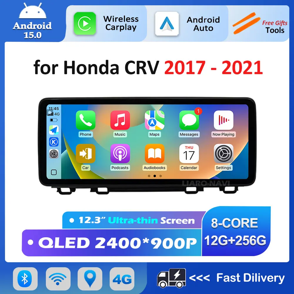 Para Honda CRV 2017 - 2021 sistema Android 15 navegación GPS Radio de coche vídeo Audio reproductor Multimedia WiFi 2.5D pantalla QLED BT WiFi