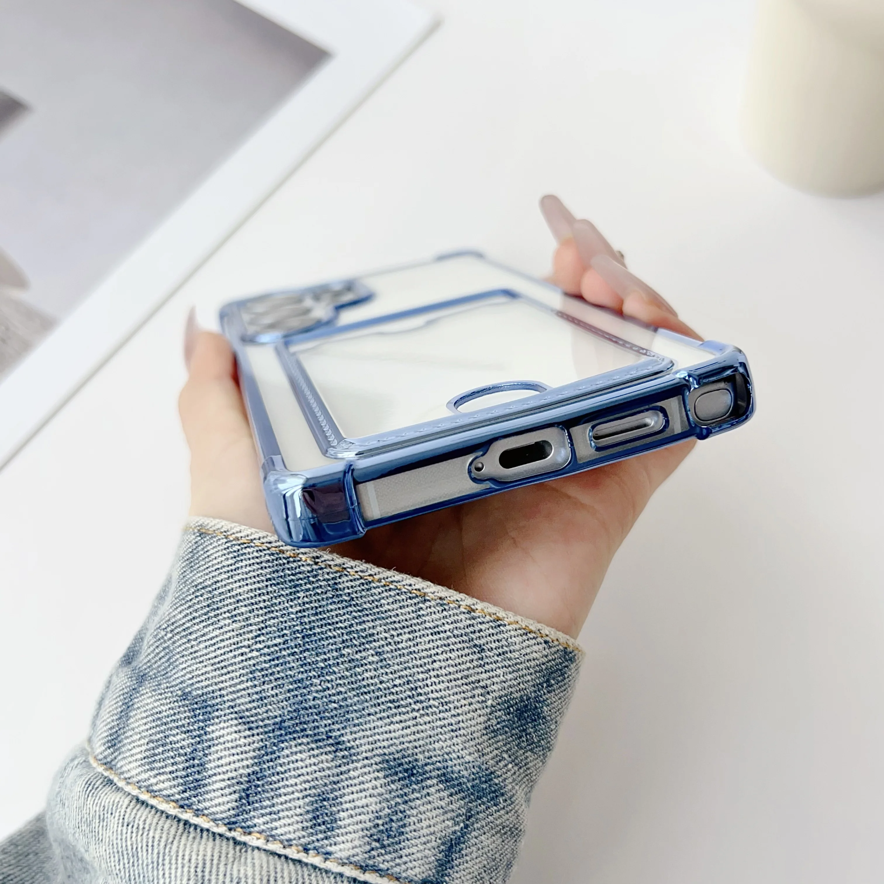 Funda transparente tipo billetera con bolsillo para tarjetas para Samsung Galaxy S25 S24 FE S23 S22 S21 S20 S10 Plus Ultra A55 A56 Note 20 Ultra cubierta chapada