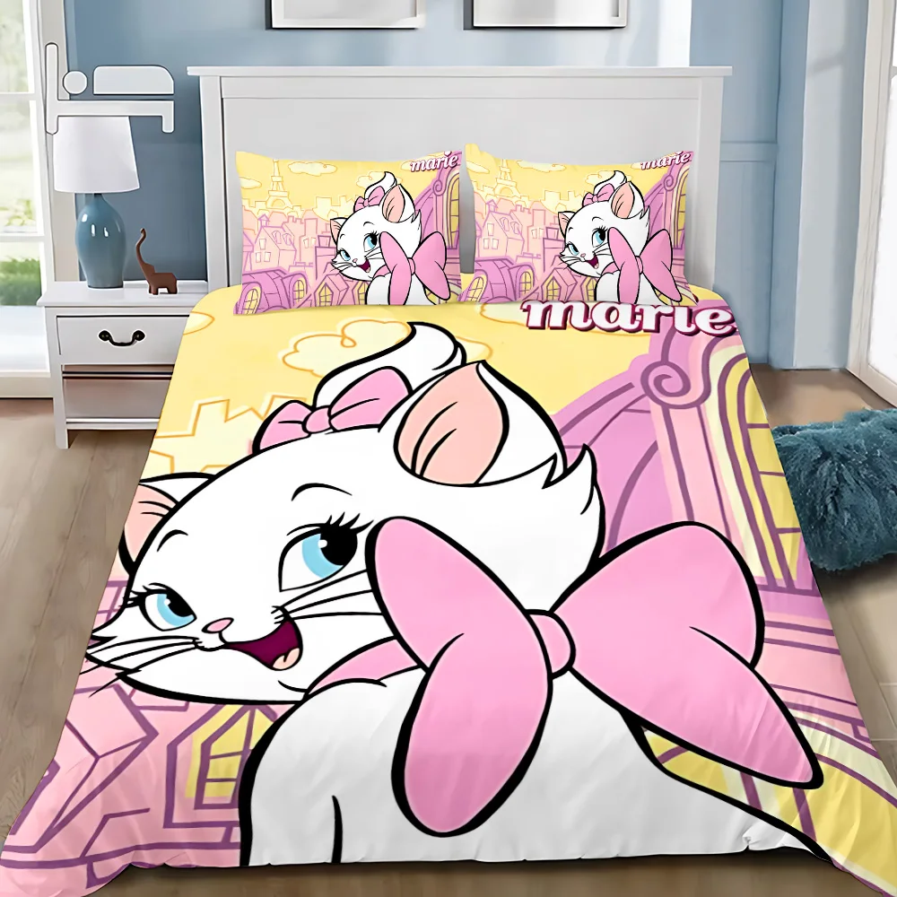 Aristocats Pink Marie Cat Duvet Pillowcase Bedding Set Adult Boy Girl Bedroom Decoration Children Gift Single Double Large Size