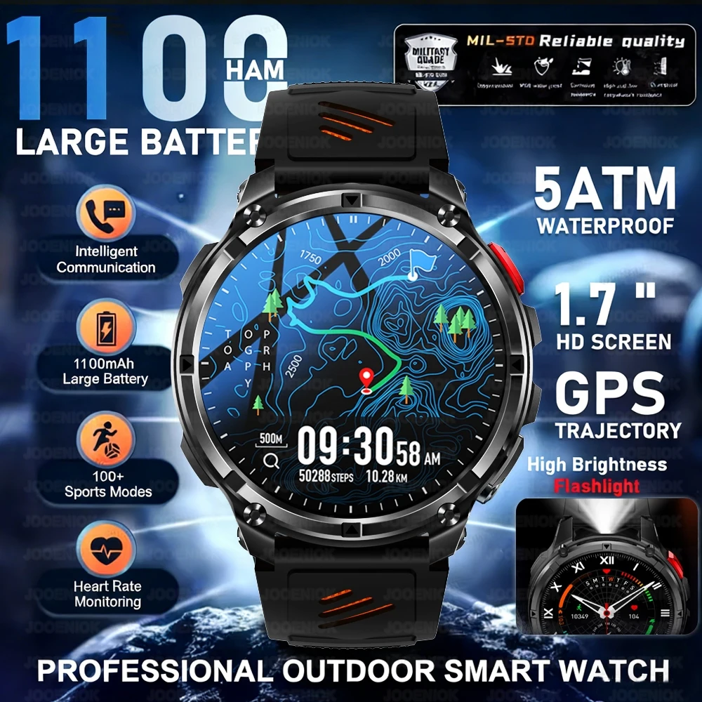 

Новые смарт-часы T-Rex3 Ultra 2026 года, 1100 мАч, военные, для мужчин, 1.7" AMOLED, IP68 водонепроницаемые, с компасом, LED-фонариком, GPS, совместимые с iOS