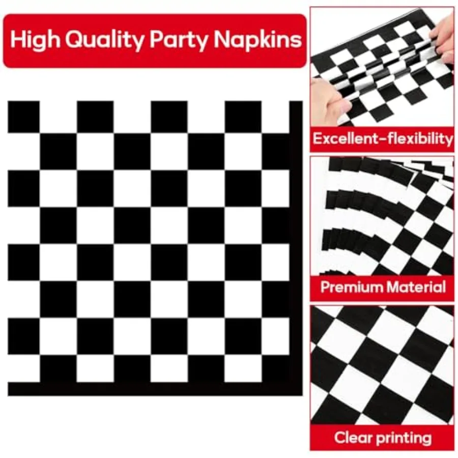 Racing Car Party Oval Paper Plates 11inch Black and White Checkered Flag Plates and Napkins, Dish Tray for Race Fans Birthday P view 5