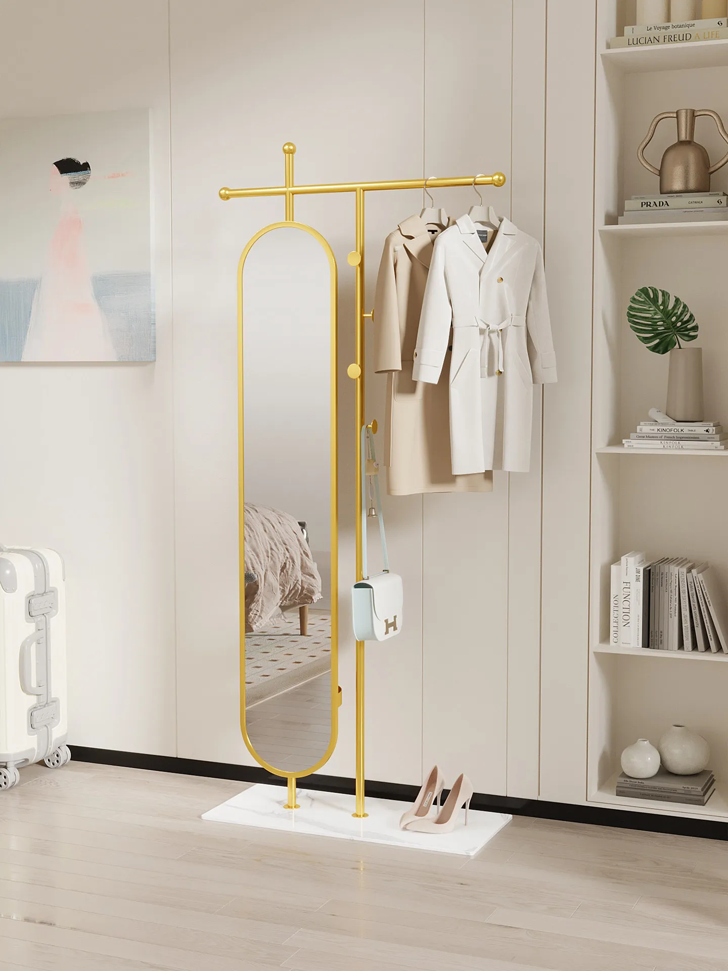 Full-length mirror hanging hanger integrated floor mirror entrance fitting movable rotating household mirror full-body