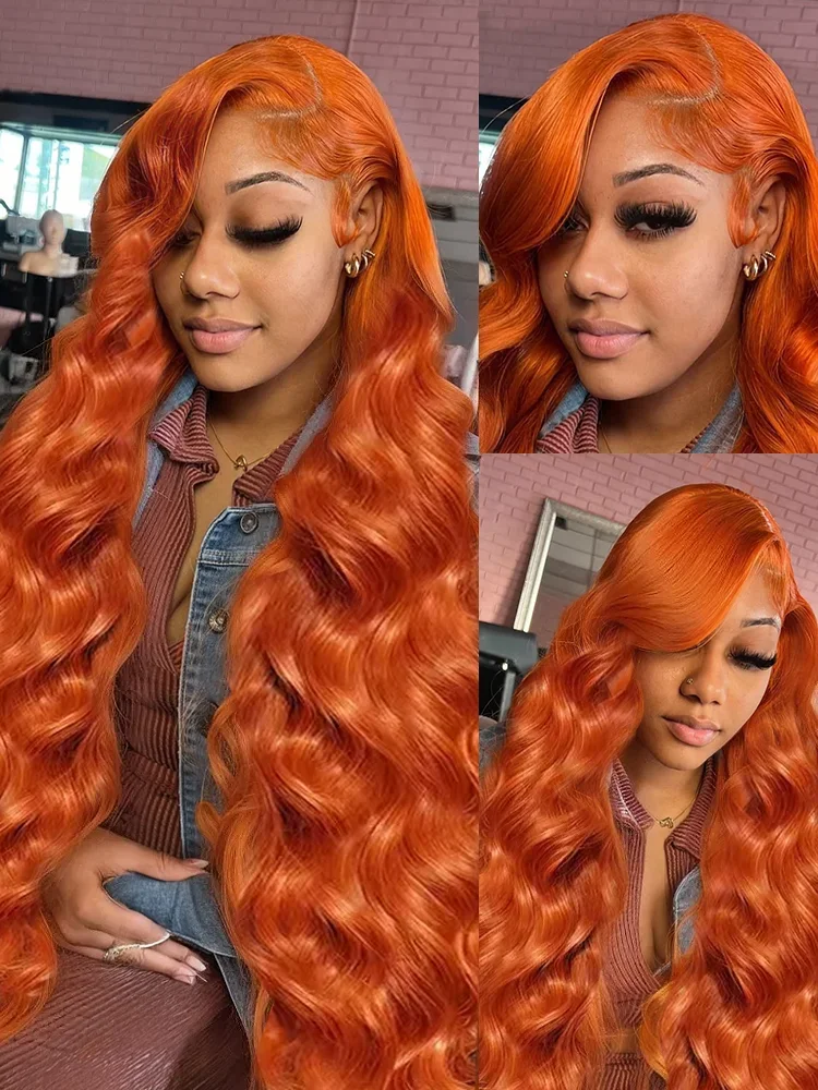 250 Density 350 Ginger Body Wave 30 40 Inch 13x4 Lace Front Wig Orange 13x6 Human Hair Lace Frontal Wigs Brazilian HD Water Wave