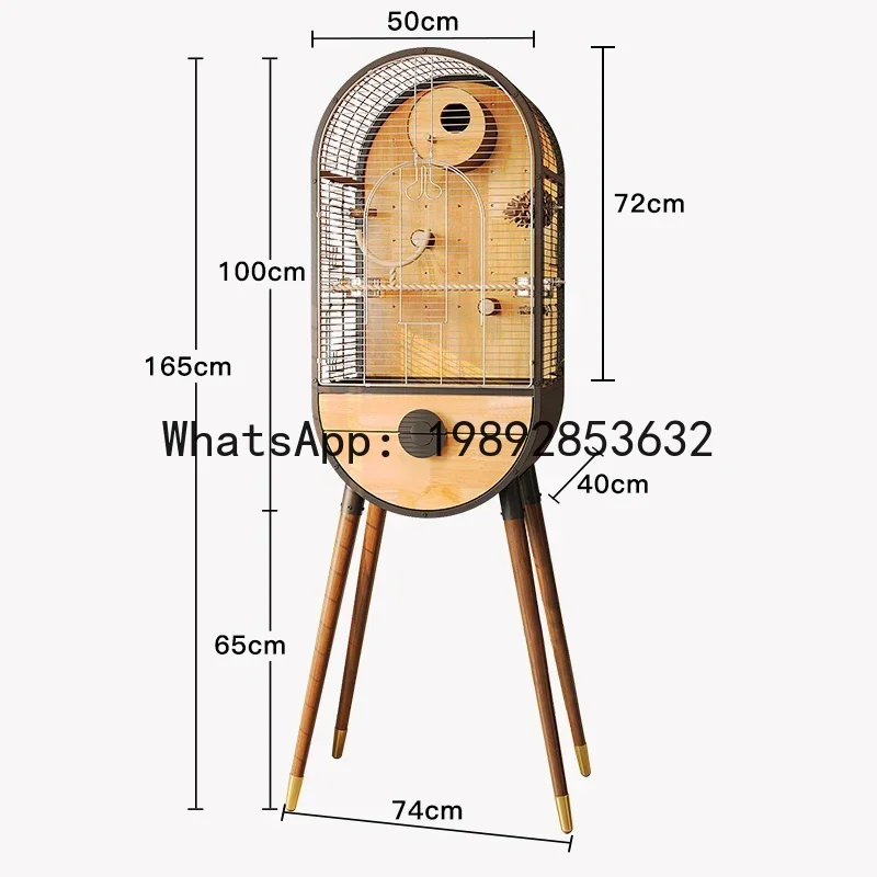 

XL Time Capsule Parrot Bird Cage Villa Stainless Steel Metal Solid Wood High-end