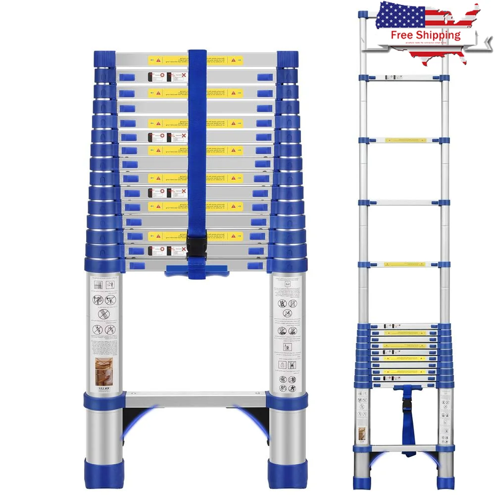 Телескопическая алюминиевая лестница, компактный портативный удлинитель, легкий вес 15,5 футов, емкость 330 фунтов