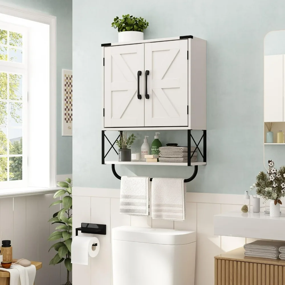 

Bathroom cabinet.Farmhouse Medicine Cabinet with 2 Barn Door, Wood Wall Mounted Storage Cabinet with Adjustable Shelf and Towel