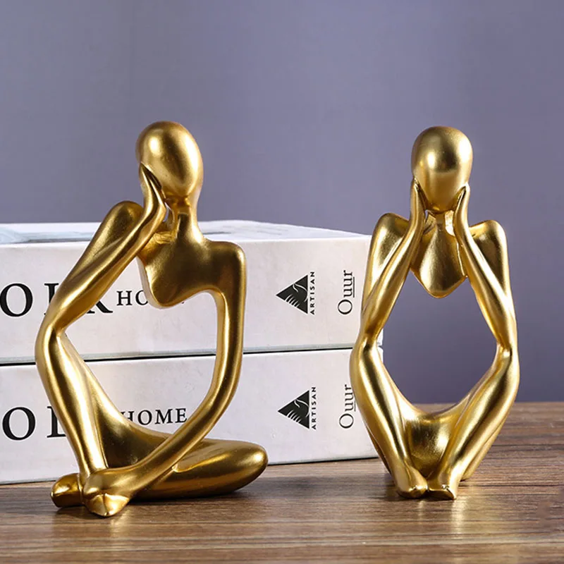 Abstract resin home ornament mini thinking man simple artistic living book bedroom creative placing home office deco gift