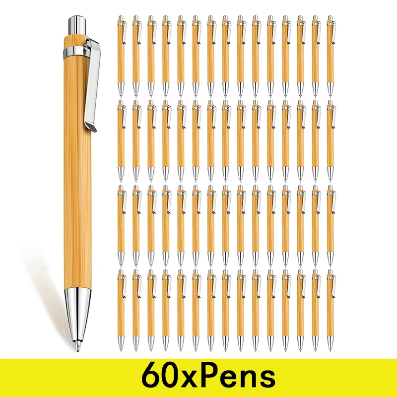 

60Pcs Bamboo Wood Ballpoint Pen 1.0mm Bullet Tip Black Ink Signature Ball Pen School Wrting Stationery Hot