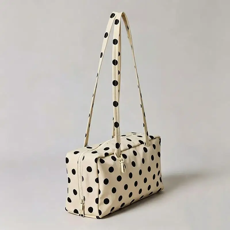 Eco-friendly Nylon Polka Dot Shoulder Bag Designer Striped Color-blocked Handbag Stylish Lightweight Zippered Underarm Bag