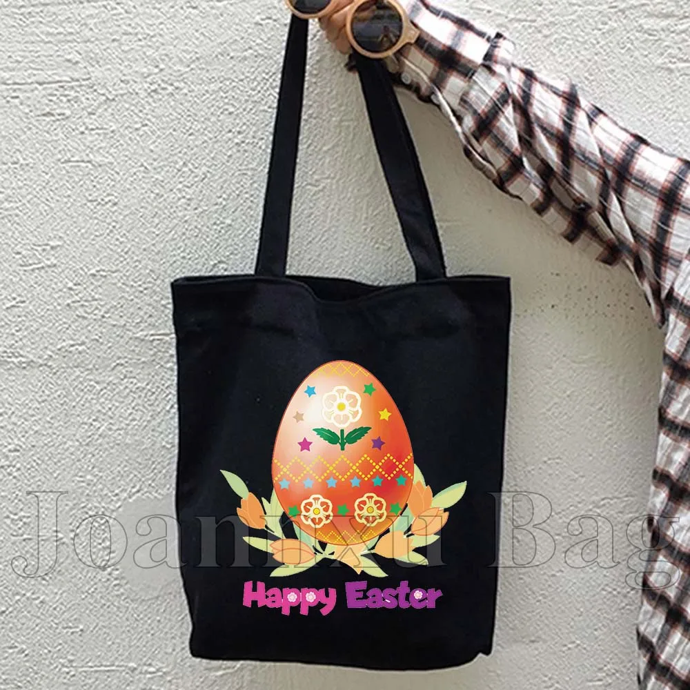 Aquarelle lapin lapin de pâques oeufs colorés Floral joyeux pâques lapin mignon cadeau femmes toile fourre-tout sac coton sac à main