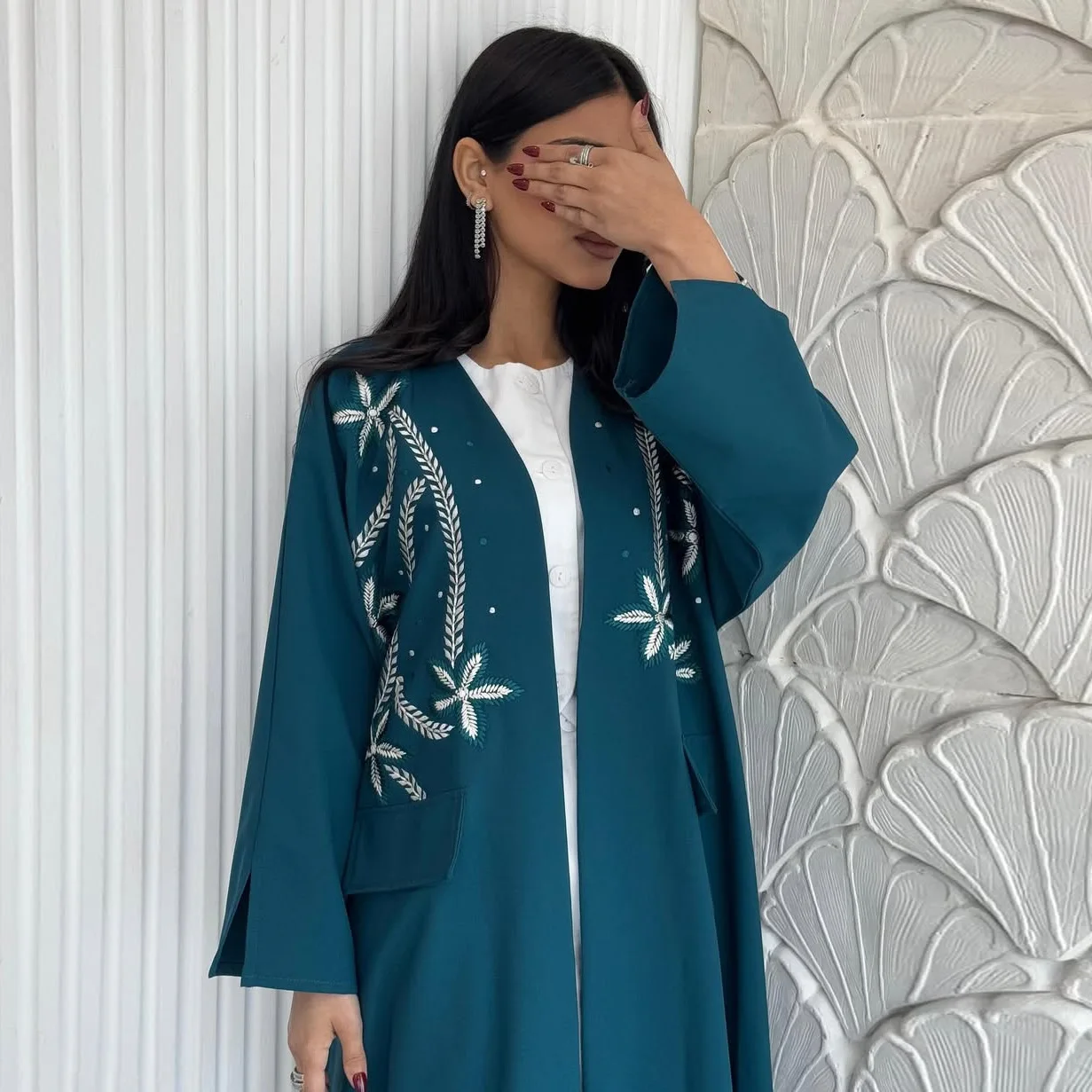 イード刺繍アバヤ女性イスラム教徒ドレスドバイオープンアバヤトルコカフタンケバヤイスラムジャラビヤ着物カーディガンアラビアローブ
