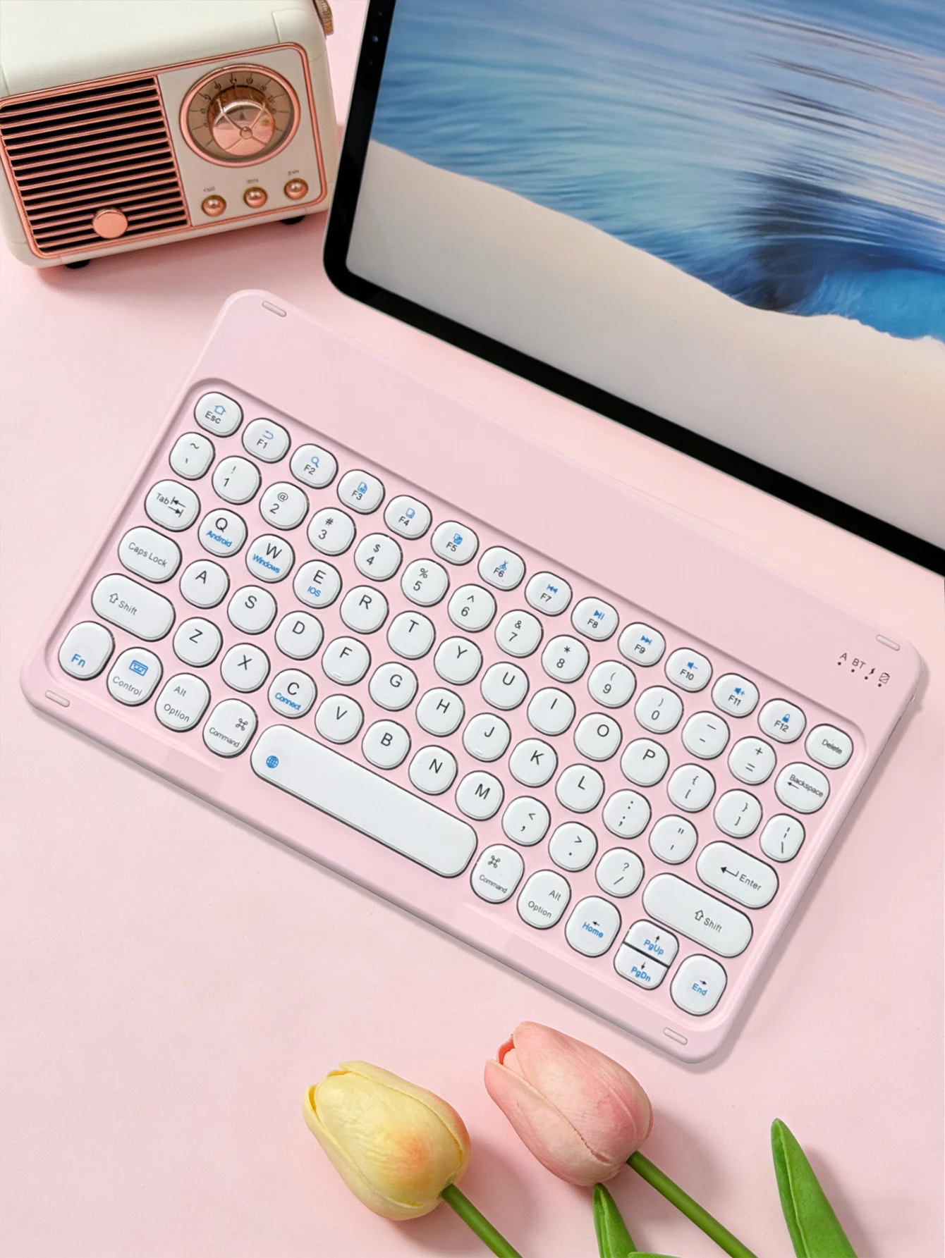 Round Hat Silent Retro Mini Wireless Keyboard Compatible with iPad Computer Phone Tablet