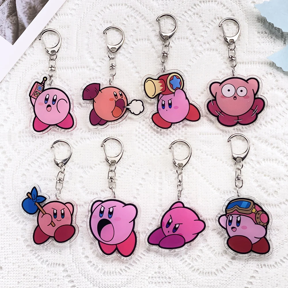 1/8Pcs Game Cartoon Kirby Car Keychain Acrylic Keyrings Bag Charms Cute Backpack Pendant Funny Prop Decoration Friends Gifts