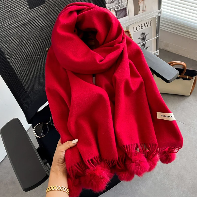 Women's Winter Scarf Ladies Soild Color Cashmere Warm Shawls and Wraps Long Tassels Pashmina Blanket Scarves